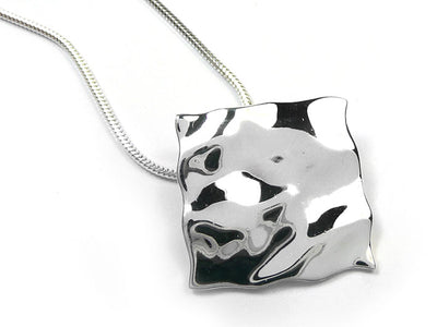 Silver Pendant - Rippled Square