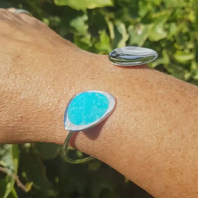 Silver Bangle - Turquoise Pebble